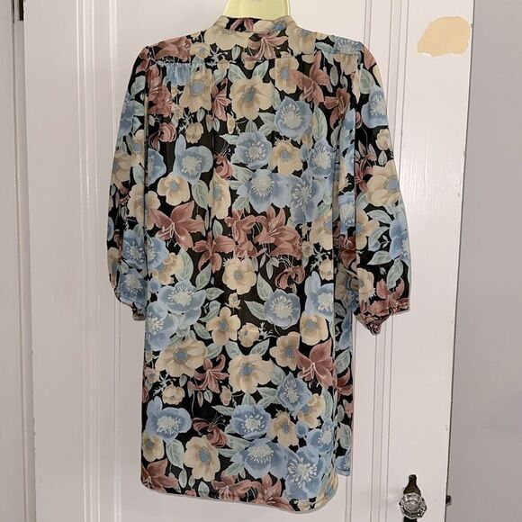 Vintage 70s The Branch Floral Knit Polyester Tunic Top with 3/4 Sleeves - Picture 7 of 9